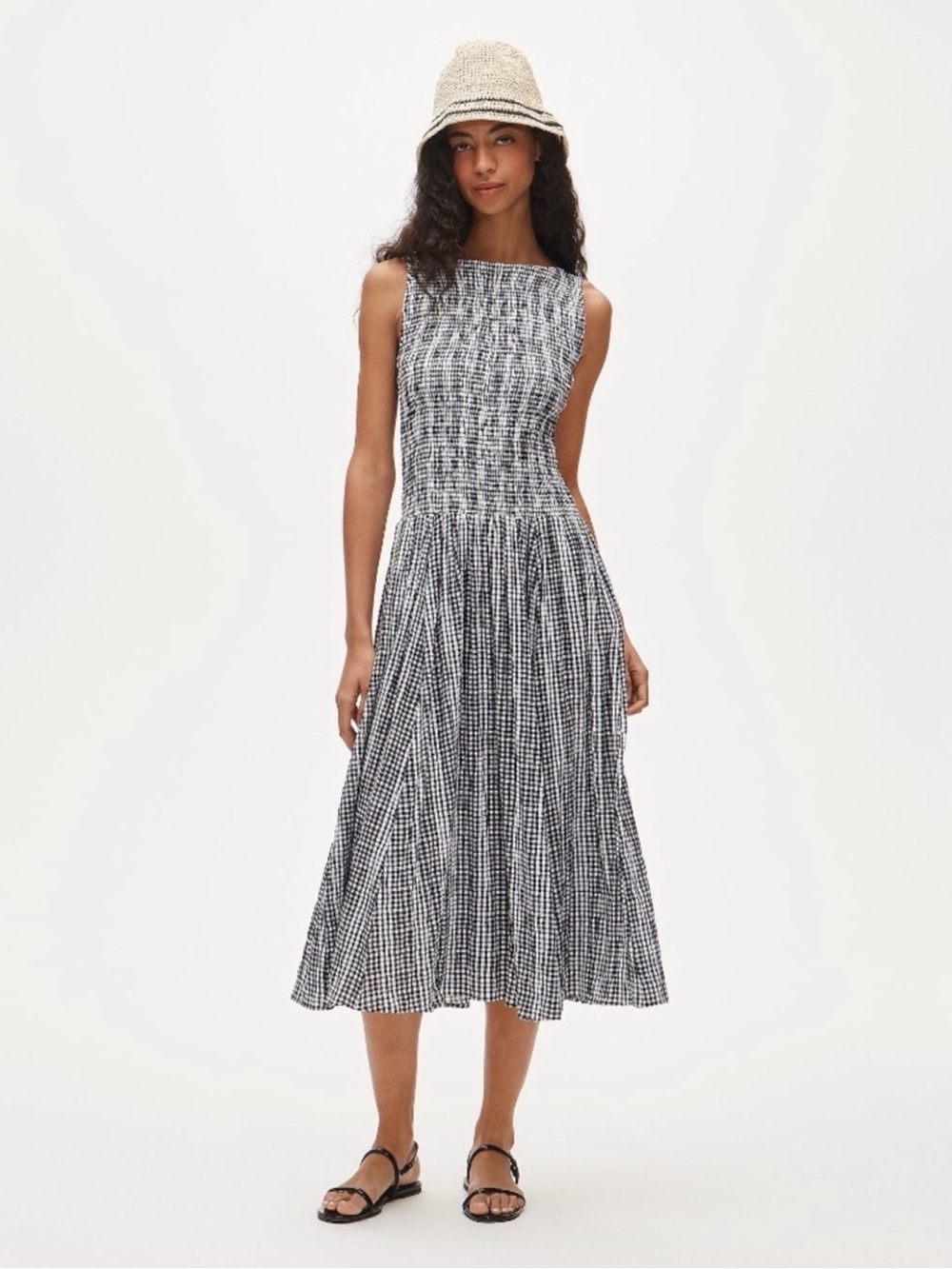 J. Crew Black & White Lina Gingham Midi Dress Size SP $198 NWT